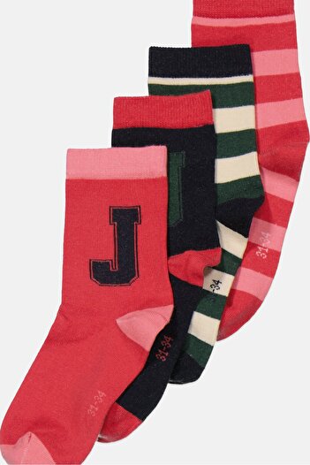 Tchibo Kids Girl 5 Pairs Stripe And Printed Socks, Red