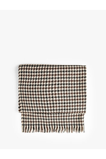 Koton Soft Textured and Tasseled Scarf Houndstooth Patterned