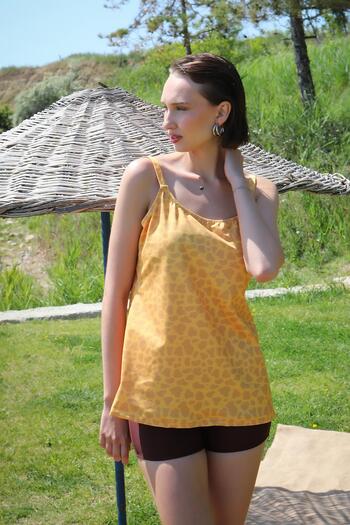 Akbeniz Yellow Women's Tankini Shorts Dress - 36001