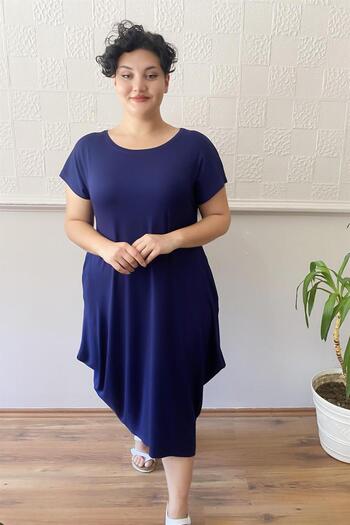 Zer Otantik Casual Plus Size Combed Cotton Dress Navy Blue