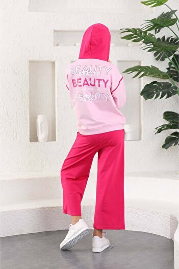 Mnk Baby&Kids Beauty Slaş Kız Çocuk İkiiplik Kapşonlu Eşofman MNK0395 PEMBE