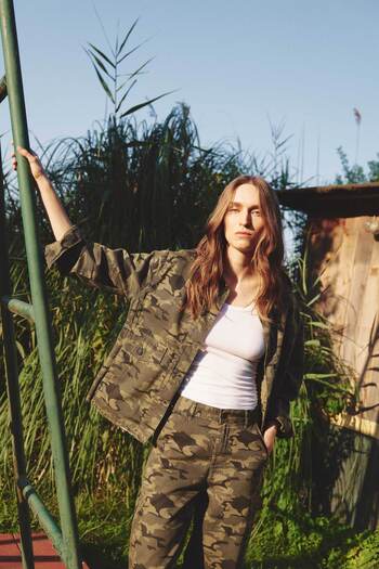 its basic Color Oversize Women's Jacket - Camouflage Design
