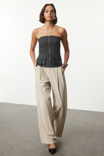 Trendyol Collection Strapless Anthracite Woven Blouse - Pocket Detailed, TWOAW25BZ00185