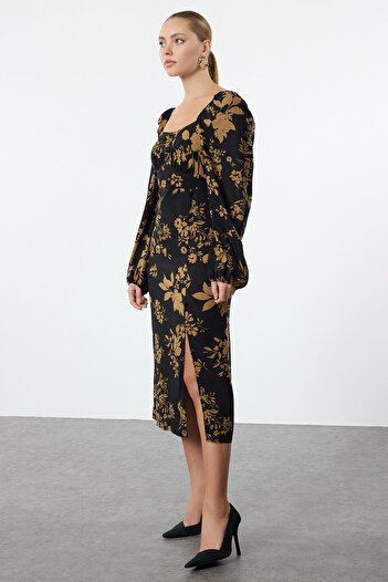 Trendyol Collection Rochie țesătă midi cu imprimeu floral în mai multe culori TWOAW24EL00865