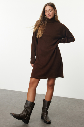 Trendyol Collection Knitwear Brown Mini Dress - TWOAW25EL00028