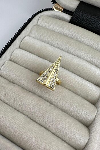 Modex Gold Yellow Crystal Jewelled Triangle Ring