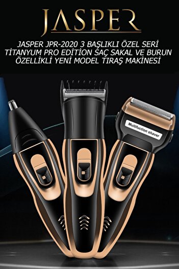 JASPER Jpr-2020 3 Başlıklı Özel Seri Titanyum Pro Edition Saç Sakal Burun Kılı Alma Tıraş Makinesi