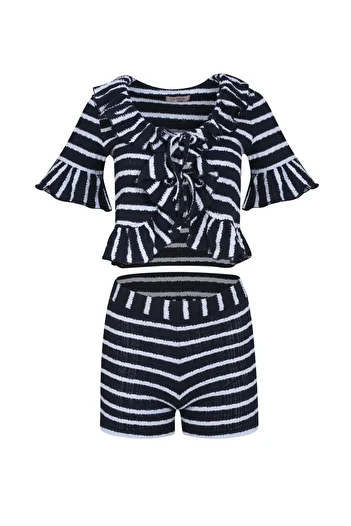 La Sarta Navy Blue and White Striped Rodrigo Knitwear Set - Lower and Upper Set