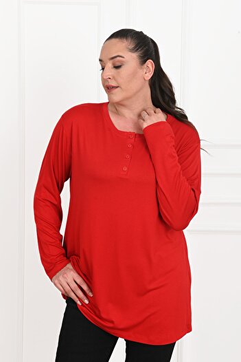 Koza Butik Women's Button Detailed Plus Size Blouse 1376-23