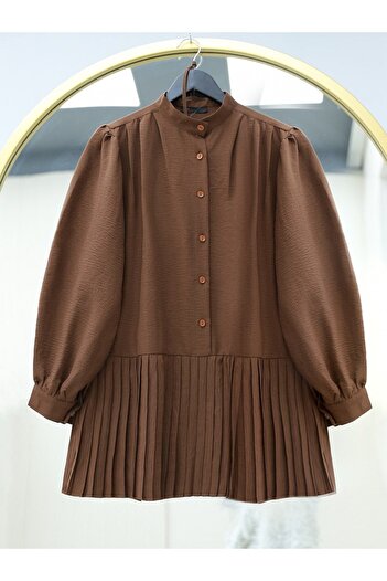 HİJABAYA Pleated Tunic with Half Buttons and Tie Waist