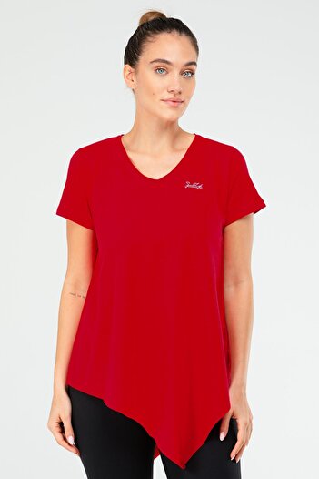 speedlife Red Regular Cotton V-Neck Short Sleeve Women's T-Shirt Sf03881