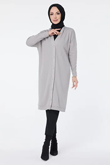TOFİSA Medium Cut Gray Women's Cardigan - 11430