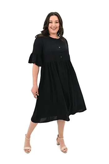 Koza Butik Plus Size Button Detailed Women's Dress 5241-25