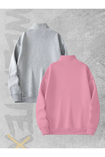 WEARTEX 3 Thread Half Zipper Set of 2 Sweatshirts