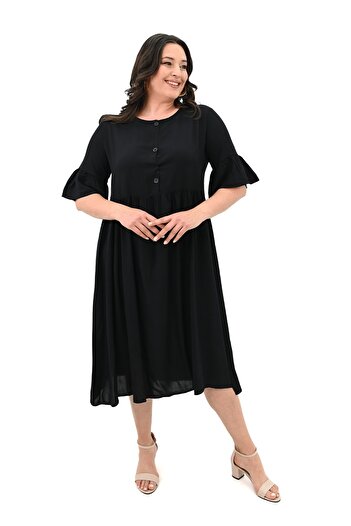 Koza Butik Plus Size Button Detailed Women's Dress 5241-25