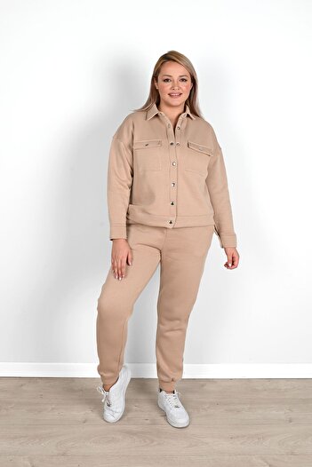 Koza Butik Γυναικείο Σετ αθλητικής φόρμας Polo γιακά μεγάλου μεγέθους 8045-24
