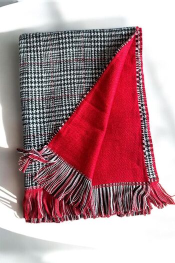 BAHELS Double Sided Plaid Pattern Puffy Wool Scarf Shawl