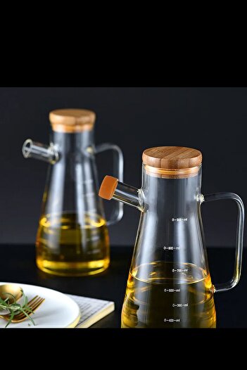 GİLLİ STORE 900ml Borosilicate Oil Bottle - Glass Bamboo Lid