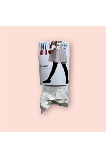 Daymod Girl's Cream Color Orietta Patterned Fishnet Pantyhose with Accessories