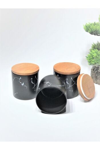 GULHANILE Spice Set 3 Pieces Marble Pattern Matte Black 12 cm