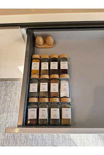 Janset 21 Pieces Glass Spice Rack Set with Bamboo Lid - Special Printing Label