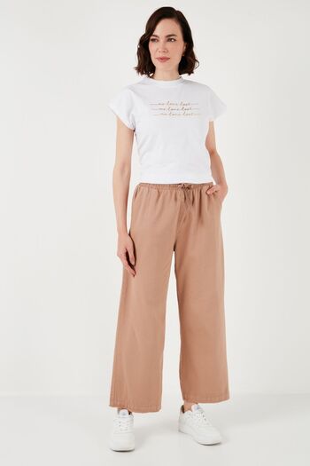 Lela Cotton Waist-Tied High Waist Wide Leg Pocket Regular Fit Trousers Pants 668yp4