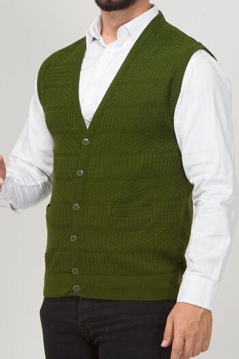 Kamalı Men's V-Neck - Hair Knit Straw Vest with Buttons and Pockets, Premium Non-Pilling Knit
