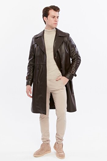 CE-YIL DERİ ÜRÜNLERİ Genuine Leather Men's Trench Jacket