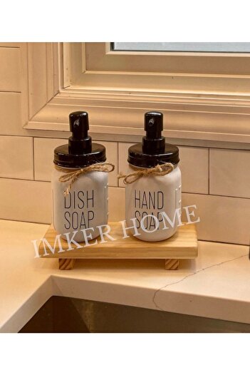 IMKER HOME Dekoratif Ahşap Stand Sunum Tahtası Mutfak Düzenleyici Sosluk Yağdanlık Yağlık Sıvı Sabun Altlığı