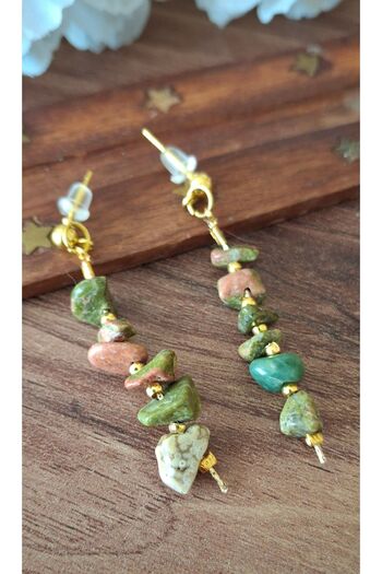 azra takı tasarım Handmade Broken Stone, Natural Stone, Unakit, Women's Dangle Earrings