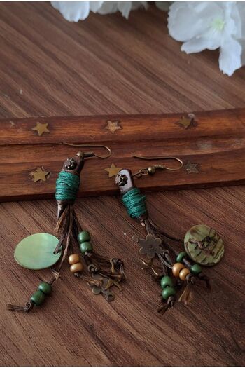 azra takı tasarım Handmade Authentic Bohemian Women's Dangle Women's Coffee, Green, Earrings