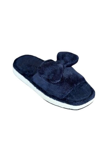 Liger Γυναικείες παντόφλες σπιτιού Navy Blue με βελούδινη λεπτομέρεια με φιόγκο
