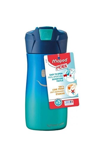 Maped Picnic 430ml - Blue Steel Flask with Smiling Face Figure