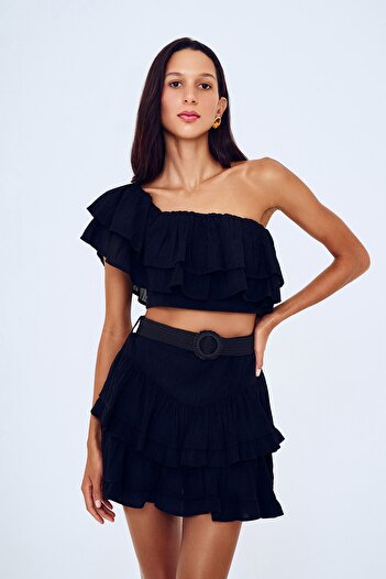 Quzu Single Shoulder Flounce Women's Blouse