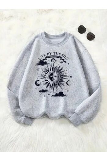 MOONBULL Γυναικείο φούτερ Oversize - Live By The Sun Print, Crew Neck