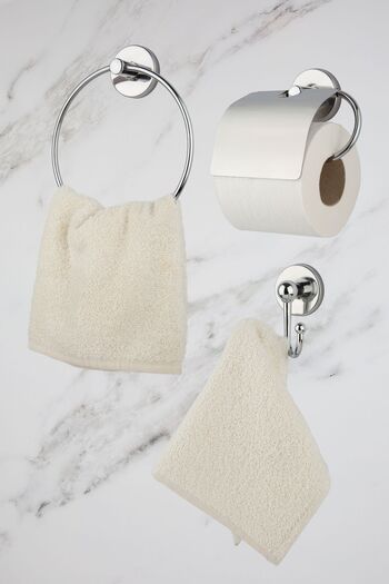 UG Home Chrome Ring Towel Holder Wide Cover Toilet Napkin Fork Robe Hanger Set of 3 Bathroom Accessories