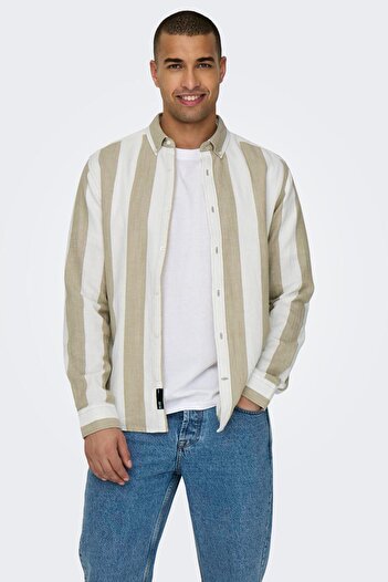 Only & Sons Cămașă Onsarlo pentru bărbați, amestecat din bumbac și in, slim fit, cămașă22028040