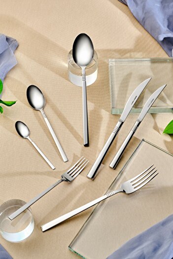 Karaca Nil V2 12-Person Elegance Knife and Spoon Set - 84 Pieces Boxed