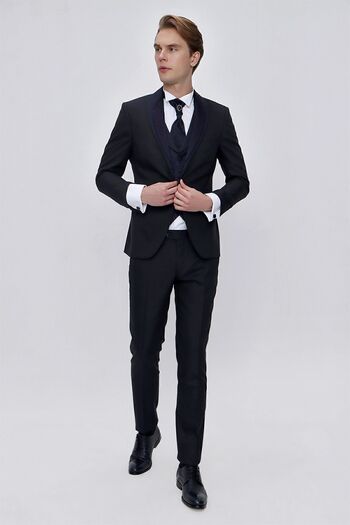 Morven Чоловічий темно-синій костюм Santos з відкладним коміром, slim fit, для нареченого