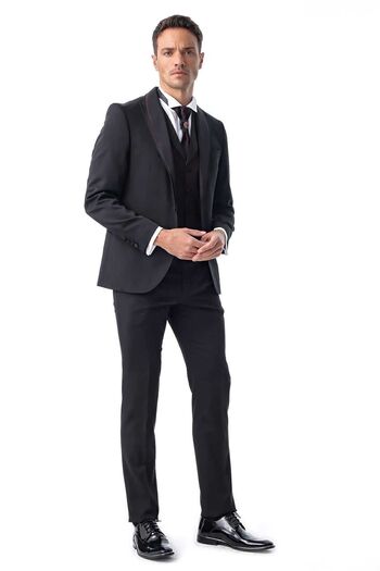 Morven Чоловічий чорний жакардовий смокінг Monhattan Slim Fit