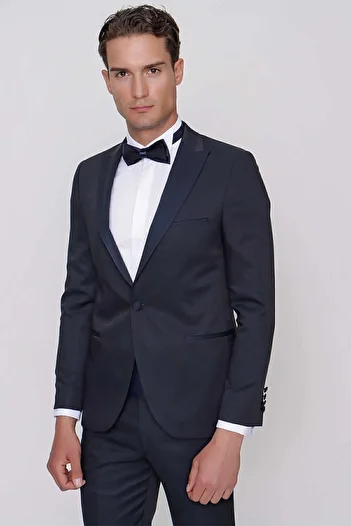 Morven Men's Navy Blue Taiga Bow Tie Sash Ceromonia Groom Suit