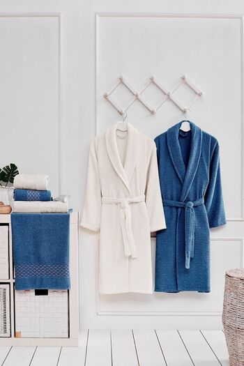 MODALİN Dowry Boxed Bathrobe Set 8 Pieces Indigo - Cream