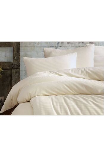 Formeya Modern Design Striped Double Duvet Cover Set with Elastic Sheet Beige