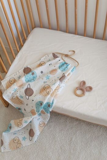 Bedeca 100% Organic Cotton Muslin Baby Blanket - Space Printed 90x100 cm Multi-Purpose Muslin Blanket