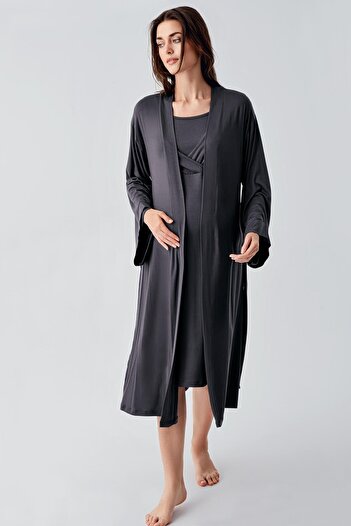 Artış Flexible Viscous Maternity Nightgown - Long Sleeve and Lycra