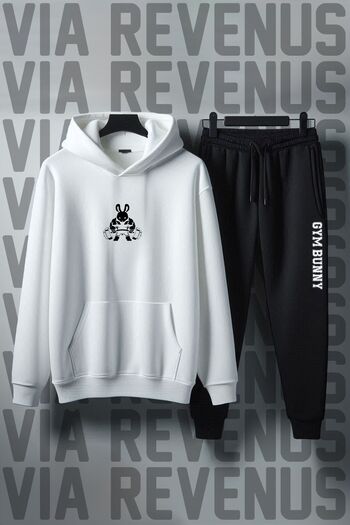 Vordevia Unisex Gym Bunny Printed - Σετ αθλητικών φόρμας με μαλακή κουκούλα με φαρδιά εφαρμογή