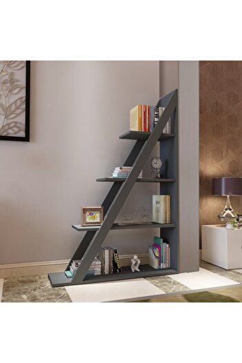 ARNETTİ Arven 4 Raflı Kitaplık – Modern Tasarım, Antrasit Renkli Raf Ünitesi
