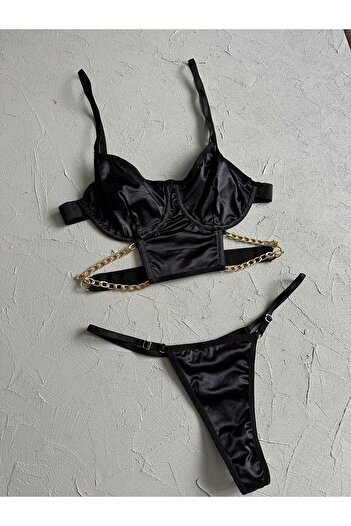 EDLİNGERİE Black Dark Ruby Bustier Set