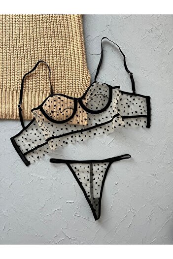 EDLİNGERİE Black Fancy Underwear Valeska Heart Bralet Set