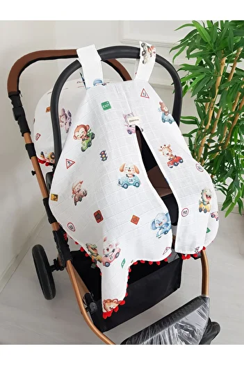 ilkimbebe Animal Stroller Cover with Pompom and Car